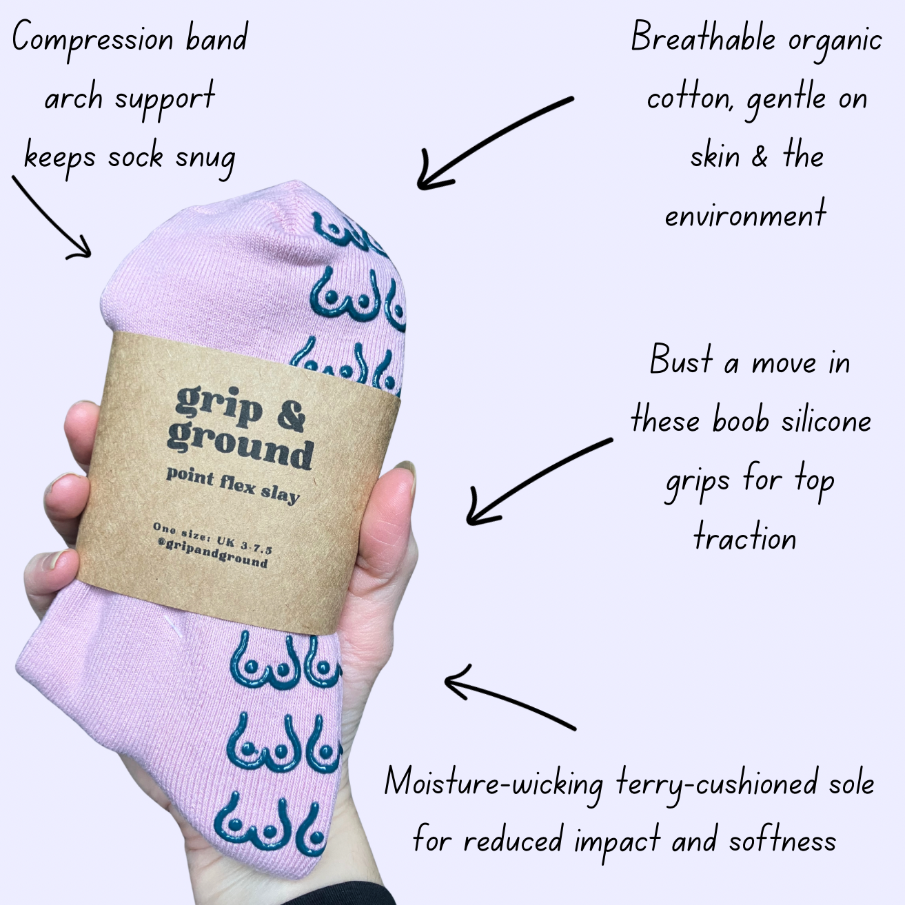 Bust a Move Organic Cotton Pilates Grip Socks in a Pop of Pink